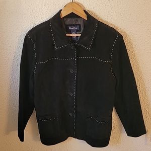 Denim & Co Black Suede Coat Jacket Size Large